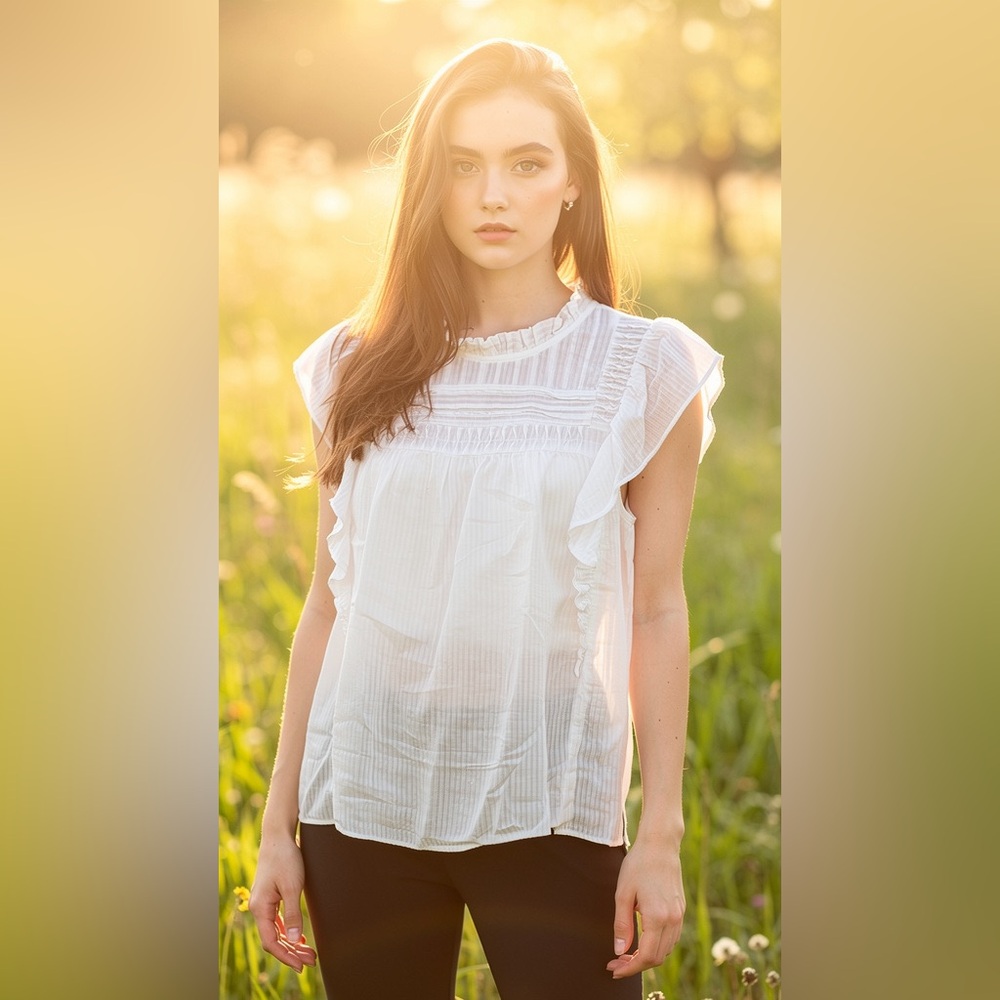 LOFT White Ruffled Blouse